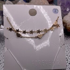 3.4.26-2 NWT Forever 21 Two Gold Star & Heart Chain Bracelets